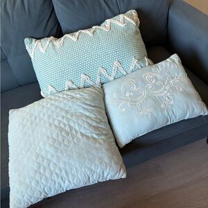 Set of Three Blue Decorative Pillows
